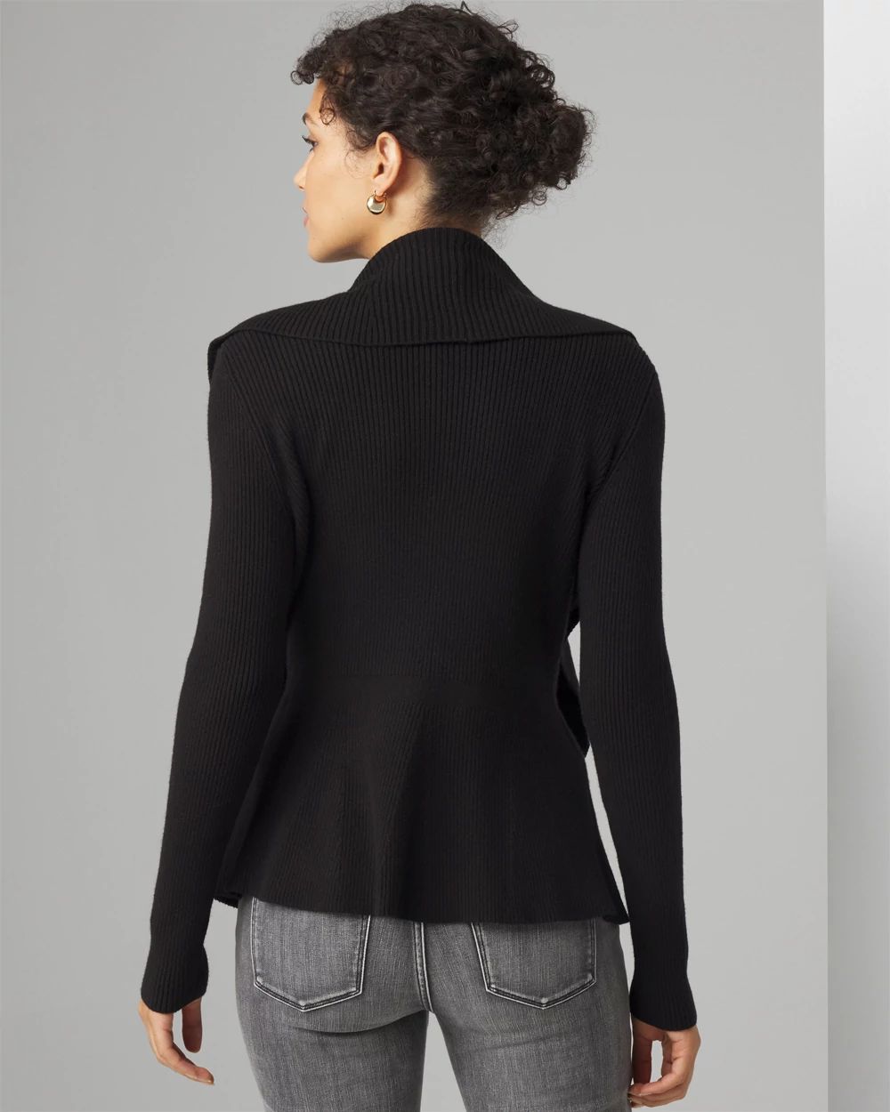 Petite Long Sleeve Open Ruffle Cardigan | White House Black Petite Long Sleeve Open Ruffle Cardigan | White House Black